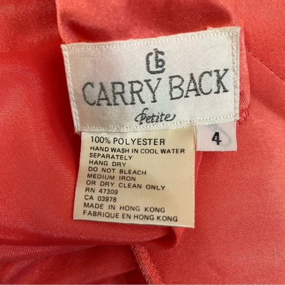 Vintage 90s Carry Black Petite Coral Satin Ruffle Neckline Long Sleeve Blouse - Picture 9 of 11